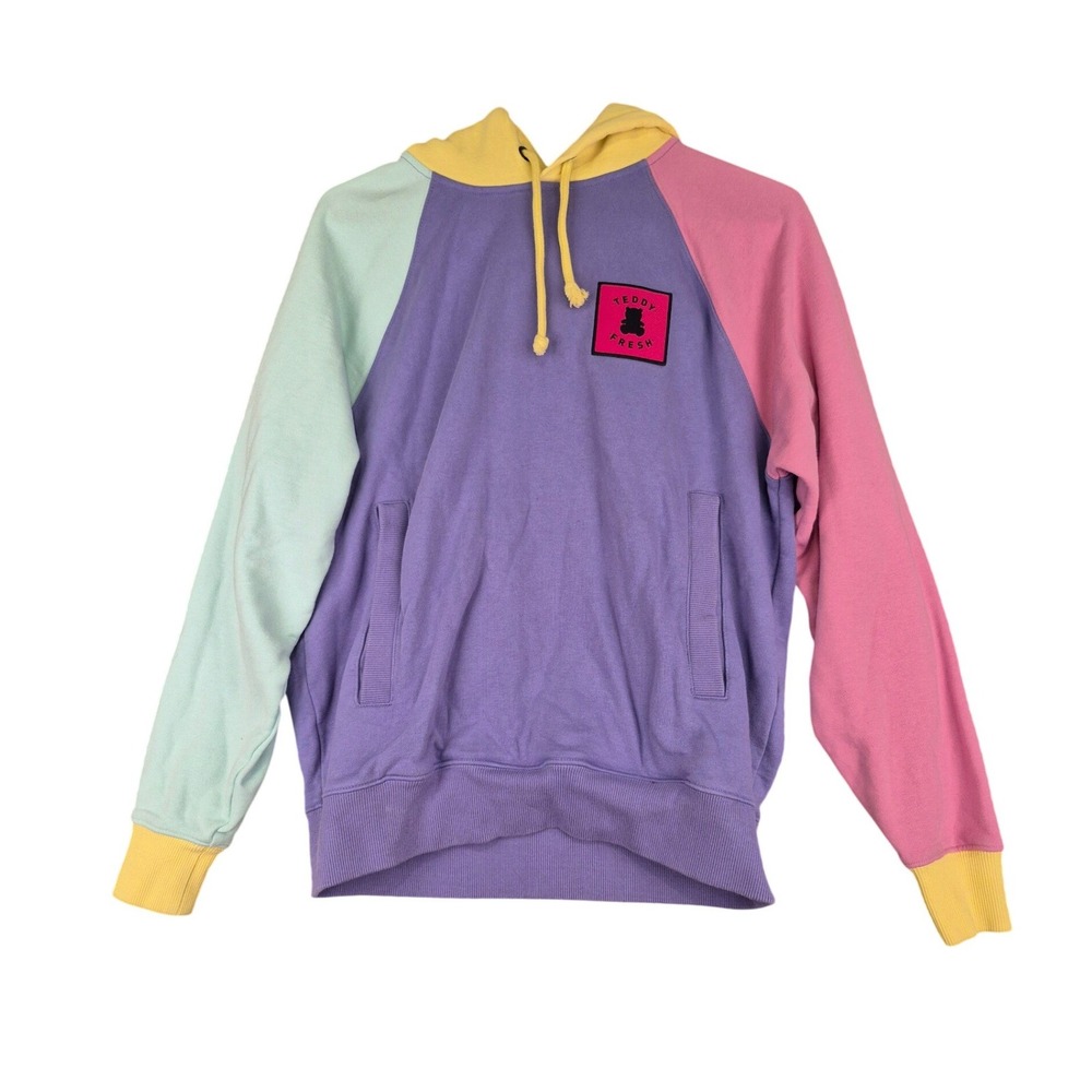 Teddy Fresh Mens Colorblock Hoodie Purple Pink Mint Yellow‎ XS Cotton Pullover